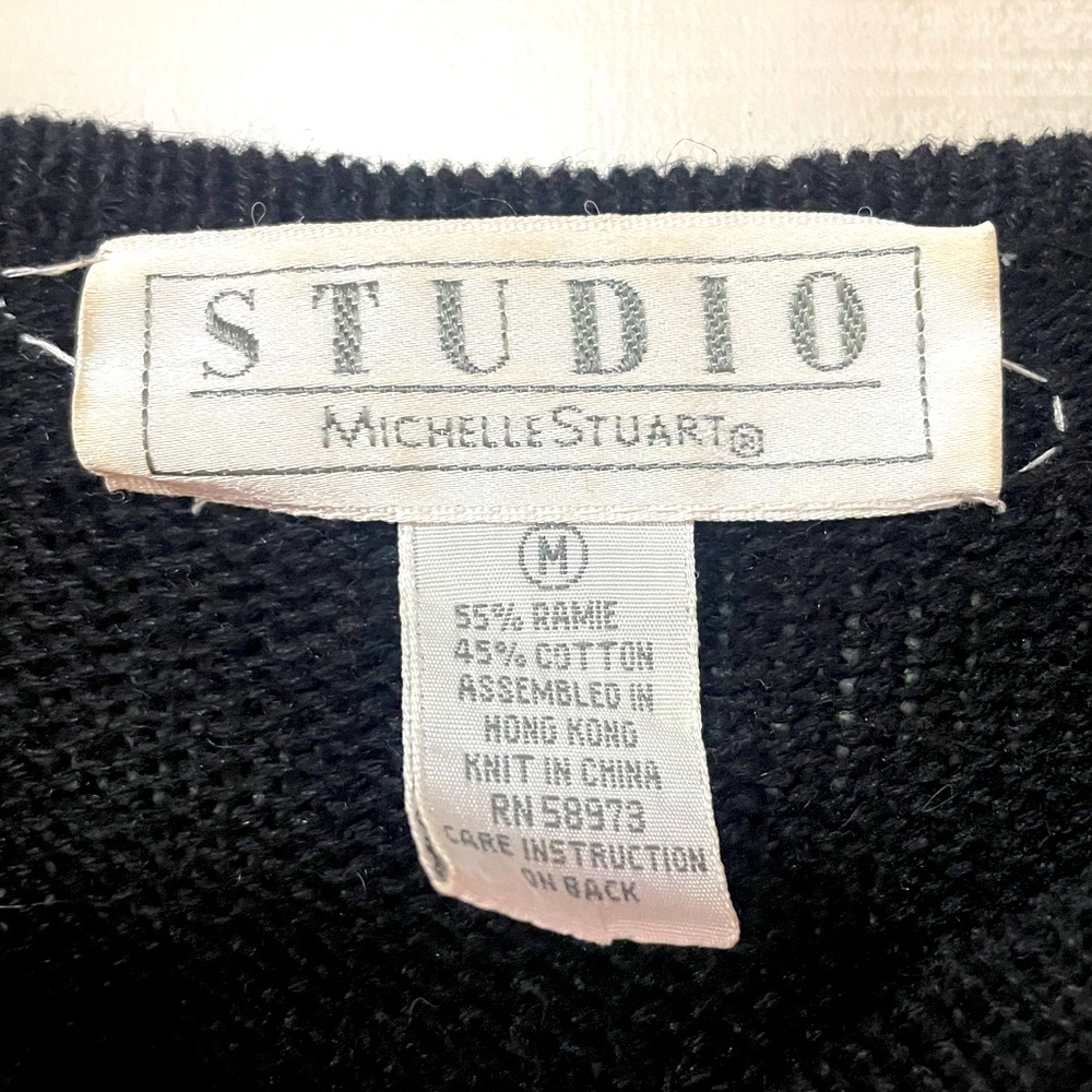 Vintage Studio Black Multicolor Sequin Cotton Blend Knit Long 80s Sweater Sz M - Picture 3 of 5